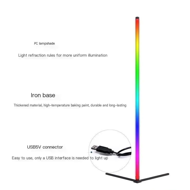 Colorful LED lamp with features highlighted on a white background