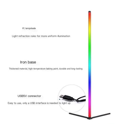 Colorful LED lamp with features highlighted on a white background