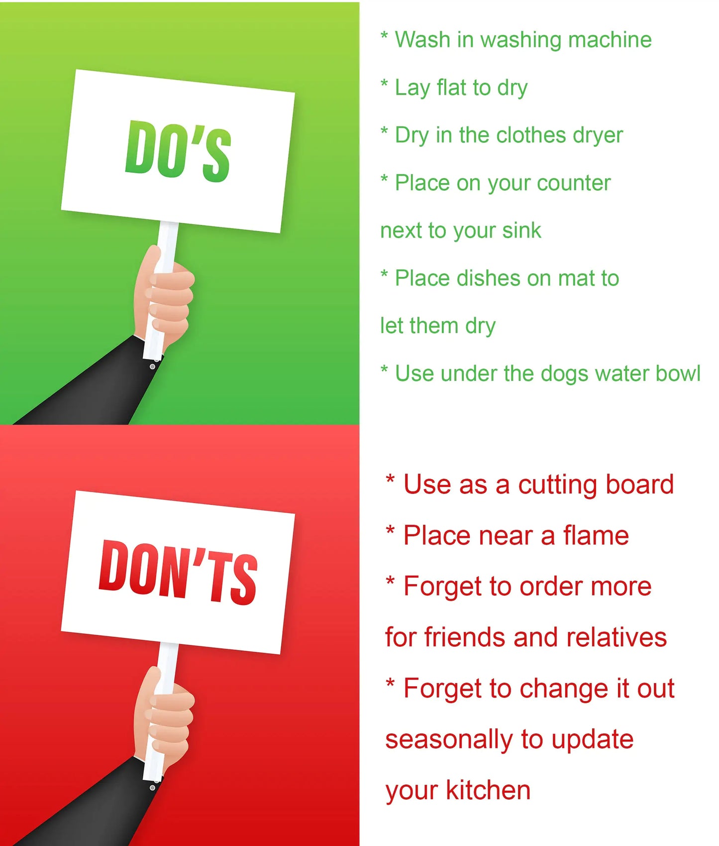 Illustration with 'DO's' and 'DON'Ts' lists on signs against a green and red background.
