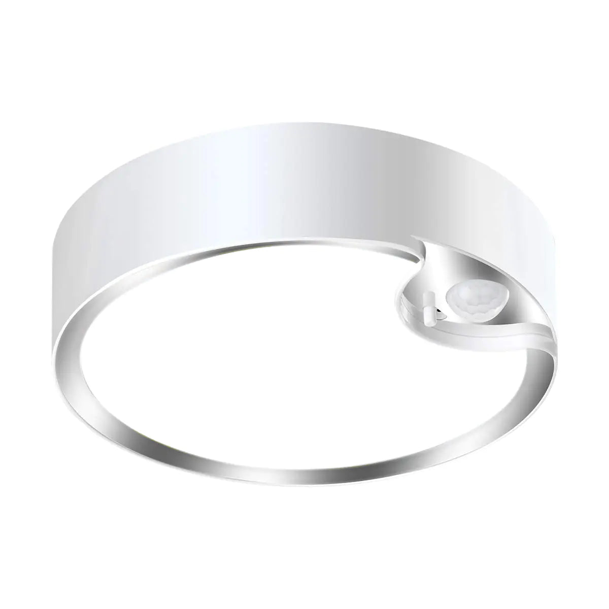 White circular light fixture on a white background