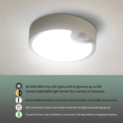 Ceiling light fixture with motion sensor on a white ceiling