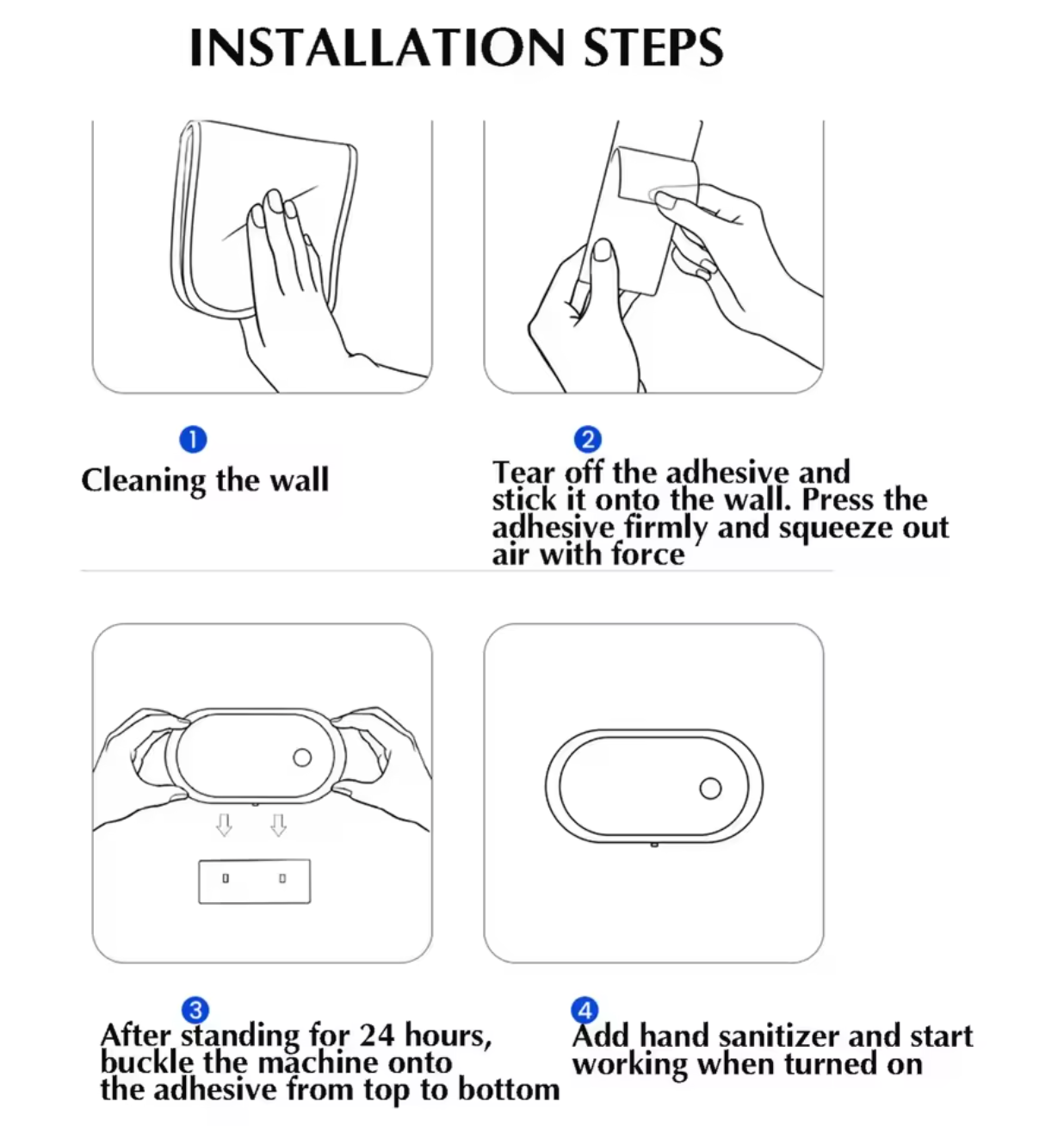 Step-by-step installation instructions for a device on a white background
