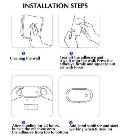 Step-by-step installation instructions for a device on a white background