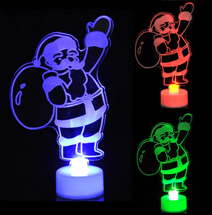 Color-changing LED Santa Claus figure on a black background