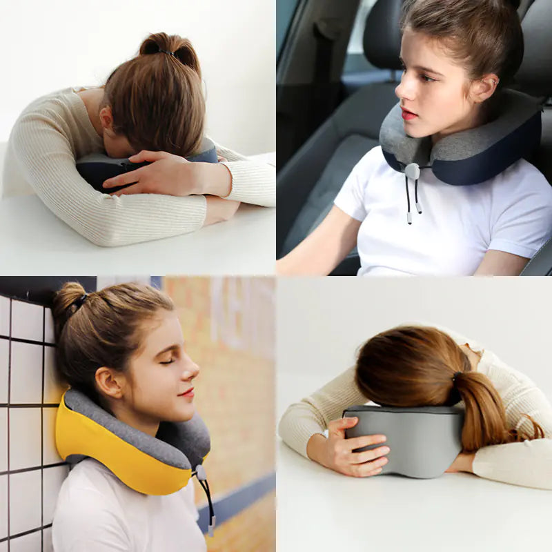 Slow Rebound Memory Foam U-Shaped Pillow – Neck & Head Support Cushion for Home & Travel.