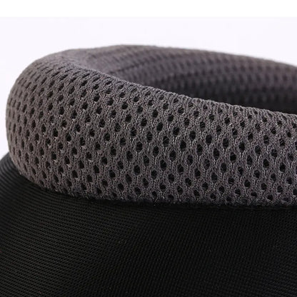 Close-up of a black headband with a textured gray band on a white background