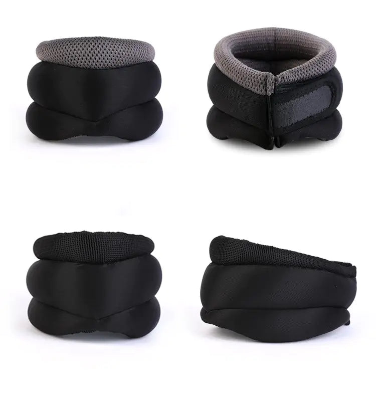 Black and gray neck pillow in different angles on a white background