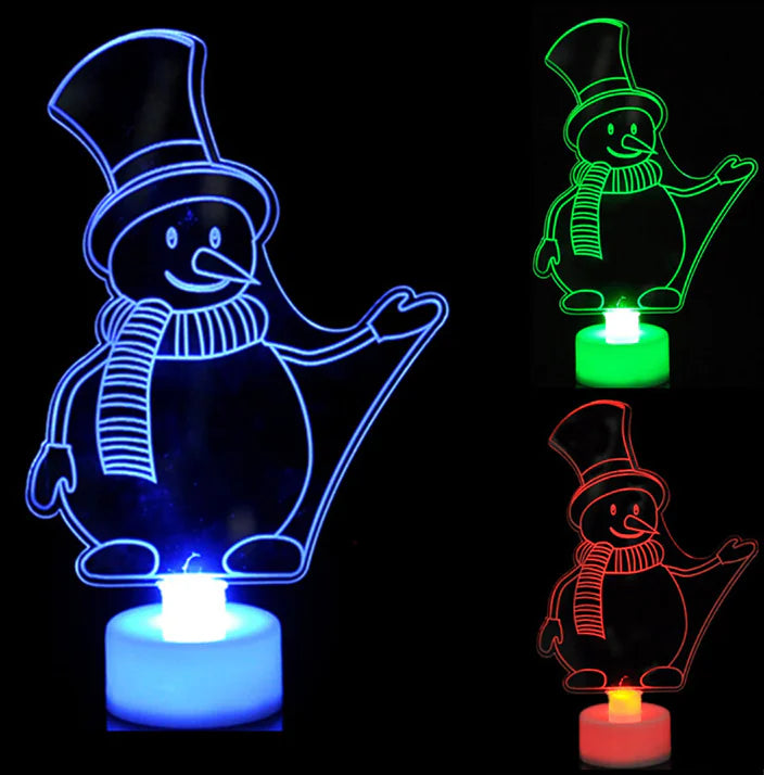 Color-changing LED snowman lights on a black background